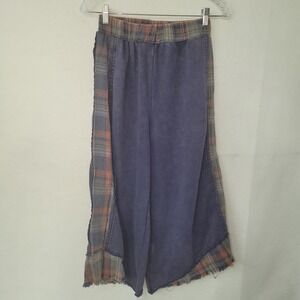 Oli & Hali Pants‎ Womens Small Blue Washed Plaid Mix Contrast Wide Leg Cropped